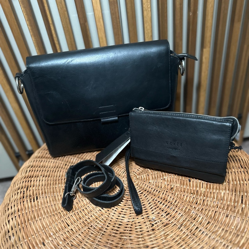Still Nordic Black Minimalist Fergie Shoulder Bag & Anouk Crossbody Bag Bundle